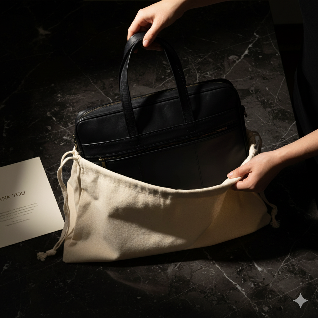 The unboxing of a luxurious, handcrafted Jeengar leather bag, representing a grand gesture and a significant heirloom gift.
