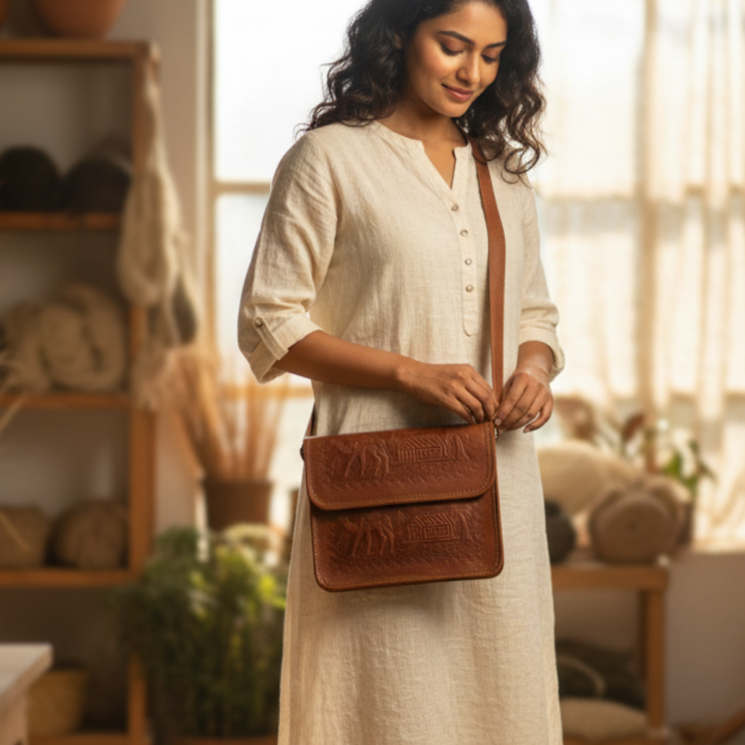 The Pokaran Sling - A genuine leather handbag for women and men by Jeengar