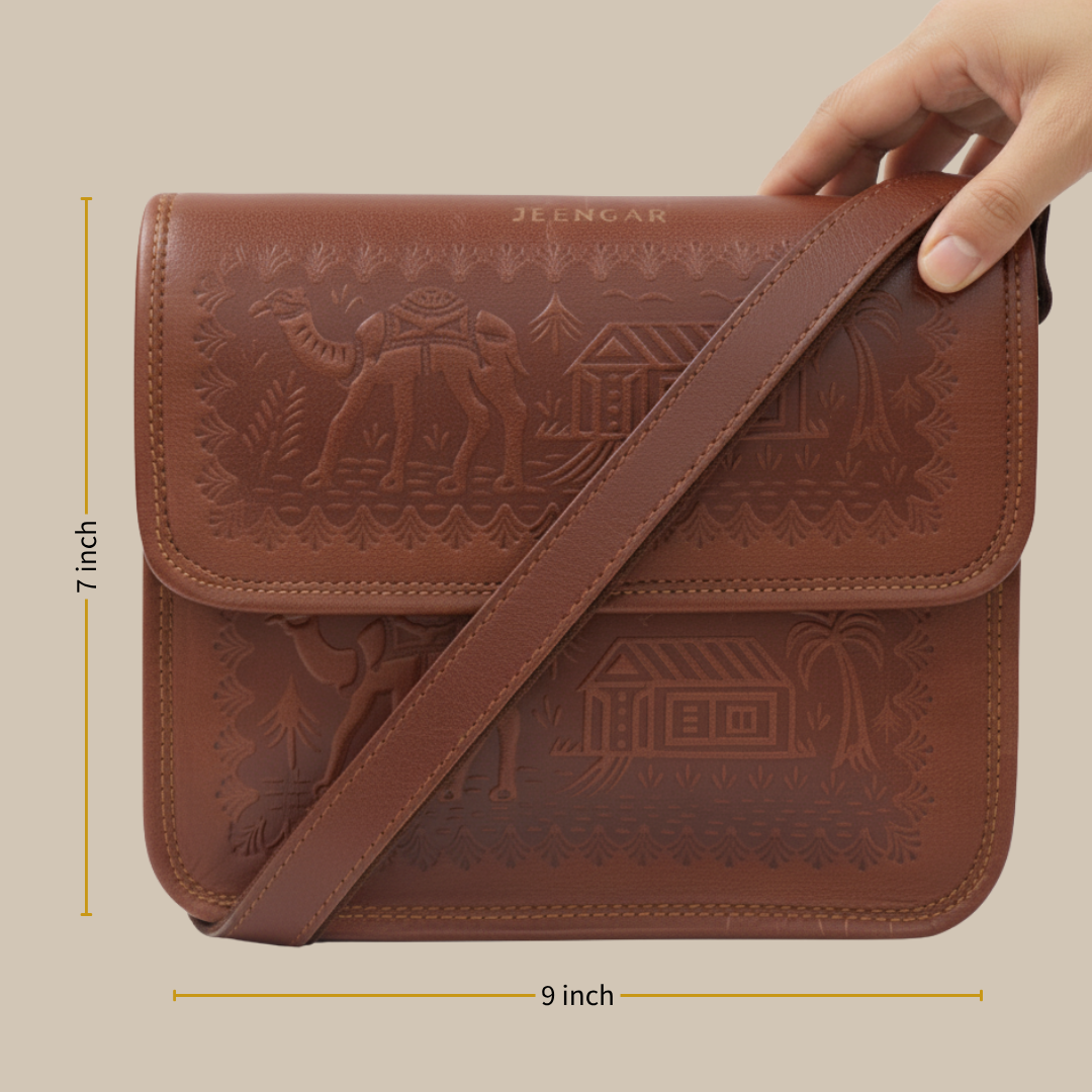 The Pokaran Sling - A genuine leather handbag for women and men by Jeengar