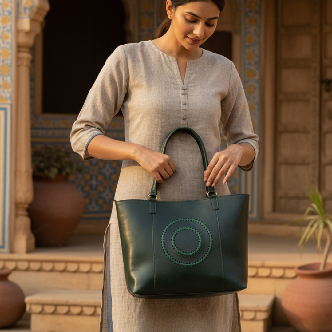 The Rambagh Tote - A genuine leather tote bag for women by Jeengar