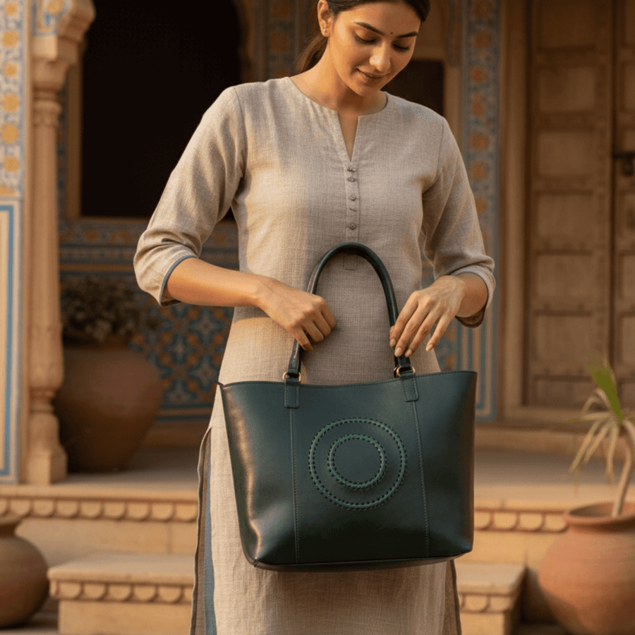 The Rambagh Tote - A genuine leather tote bag for women by Jeengar