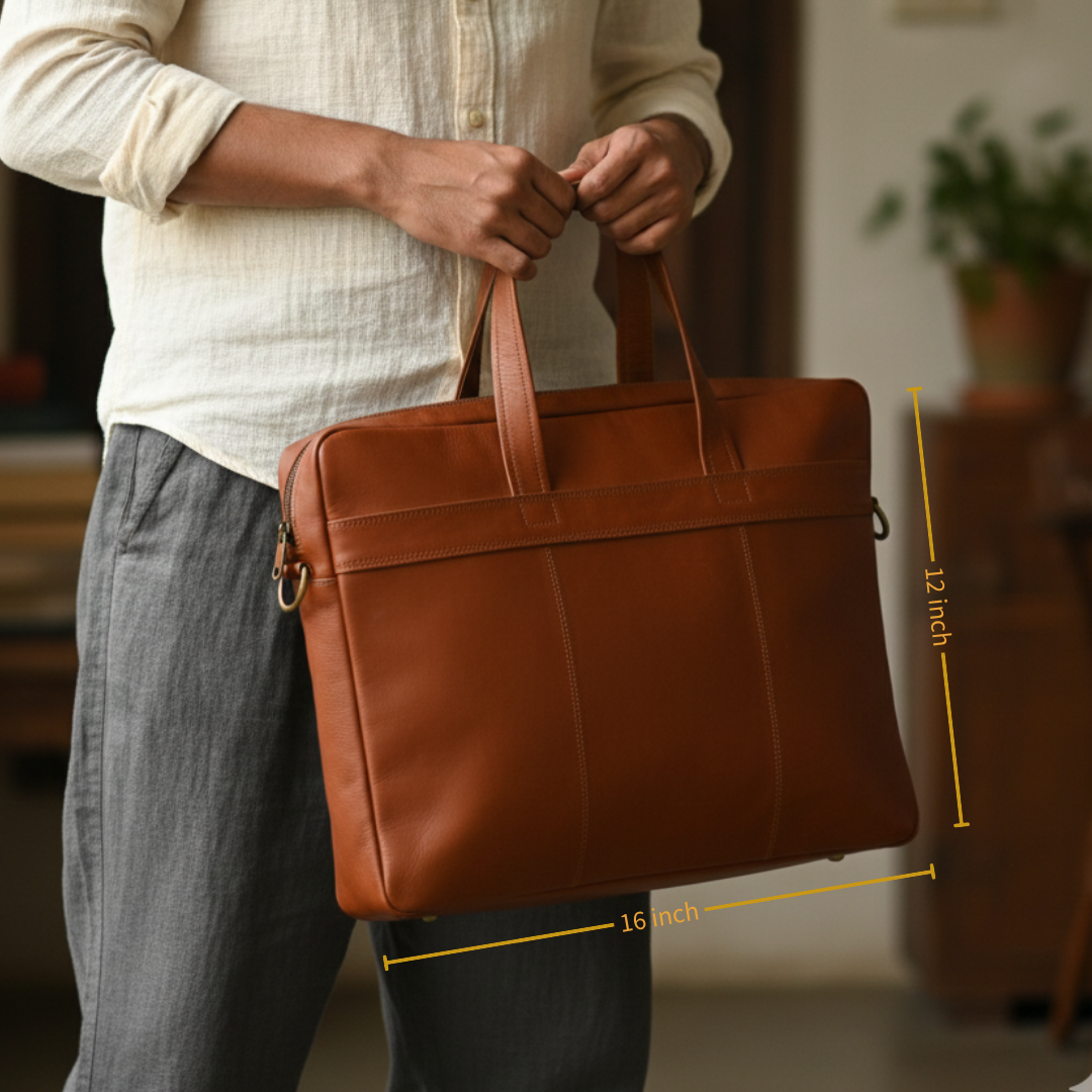 The Mehrangarh Briefcase - A Genuine leather laptop bag for men by Jeengar