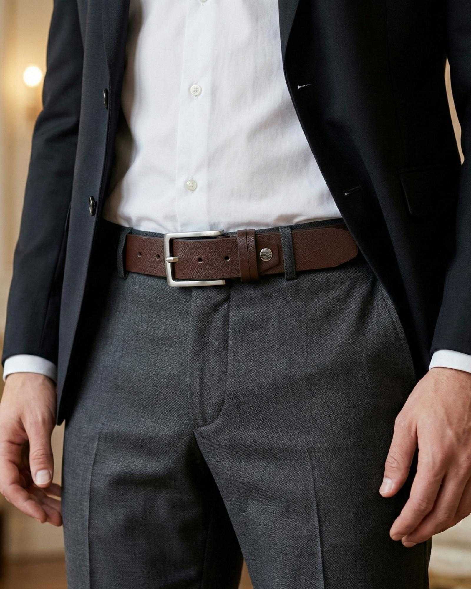 Real leather belt in dark brown, best for formal clothes