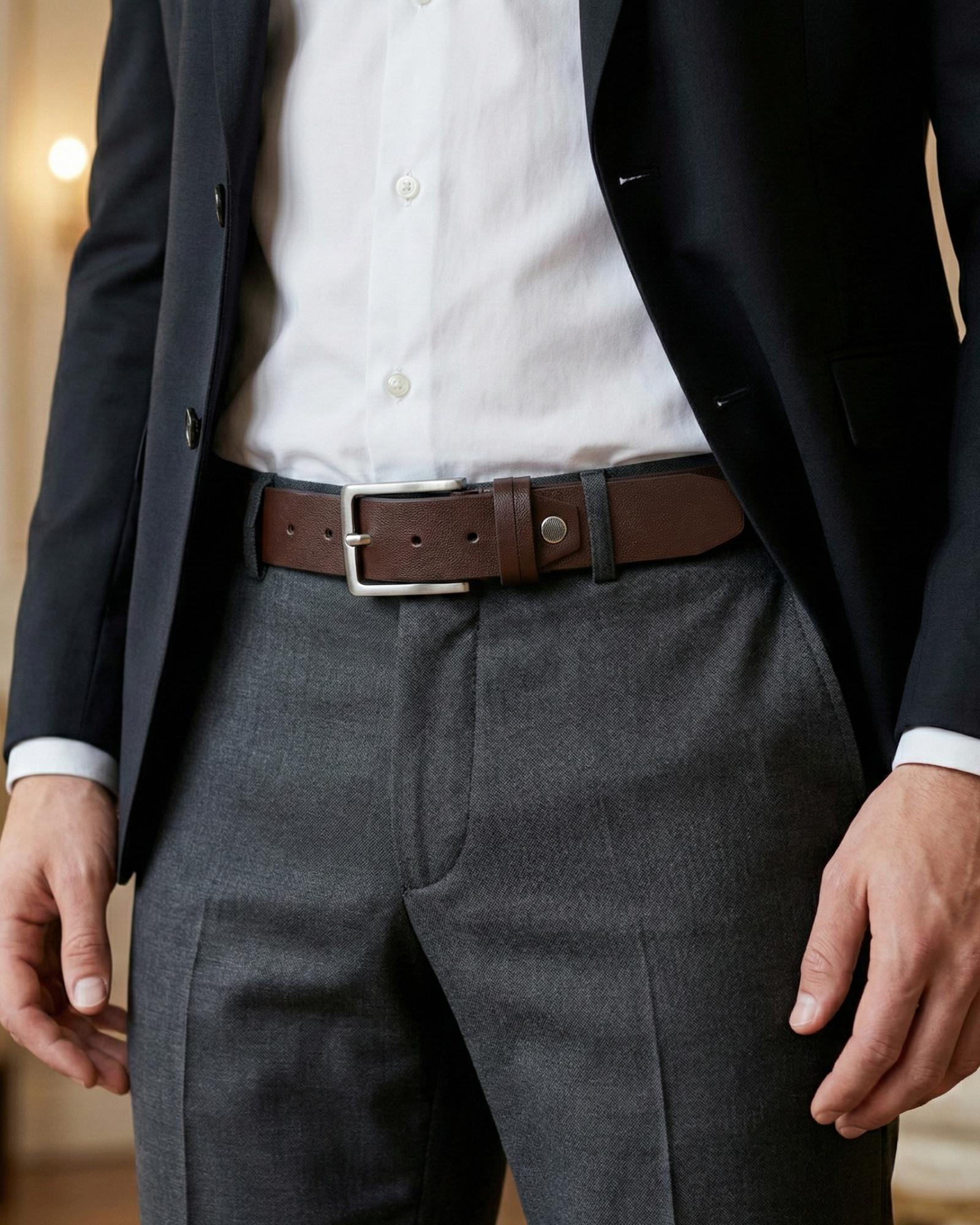 Real leather belt in dark brown, best for formal clothes