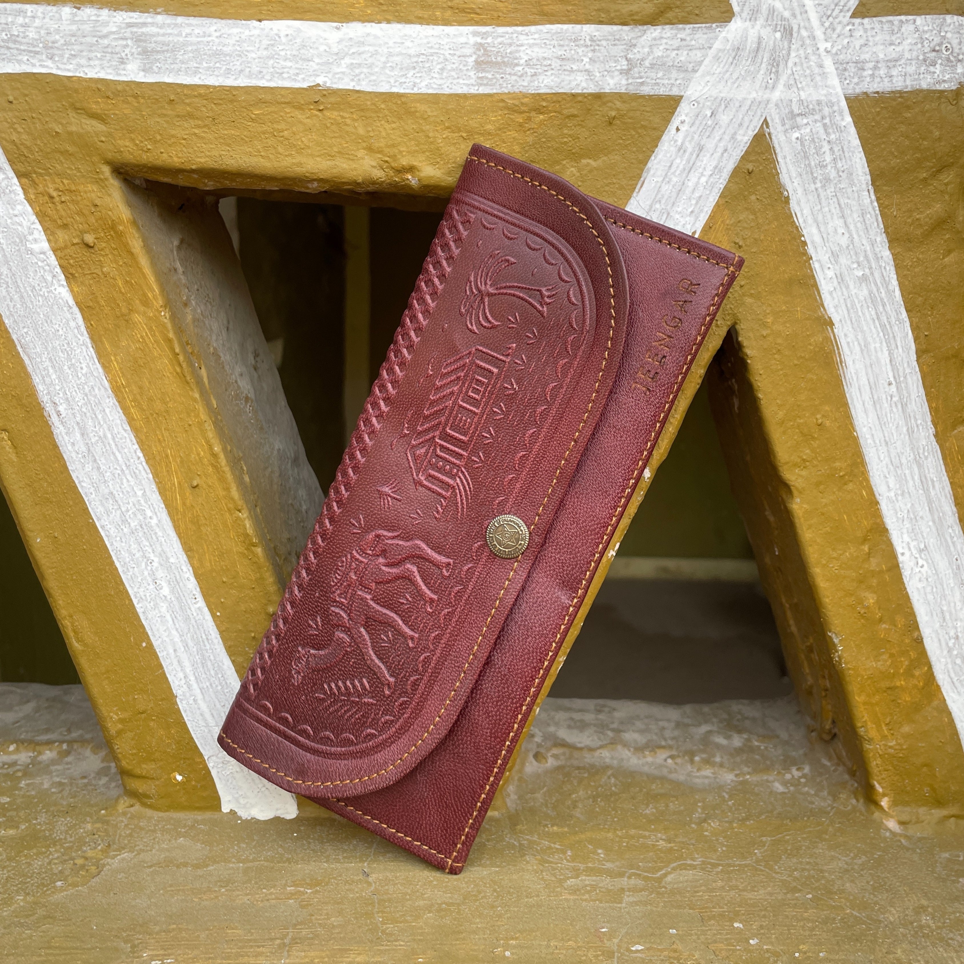 The Gangaur Clutch - A genuine leather wallet for women by  Jeengar