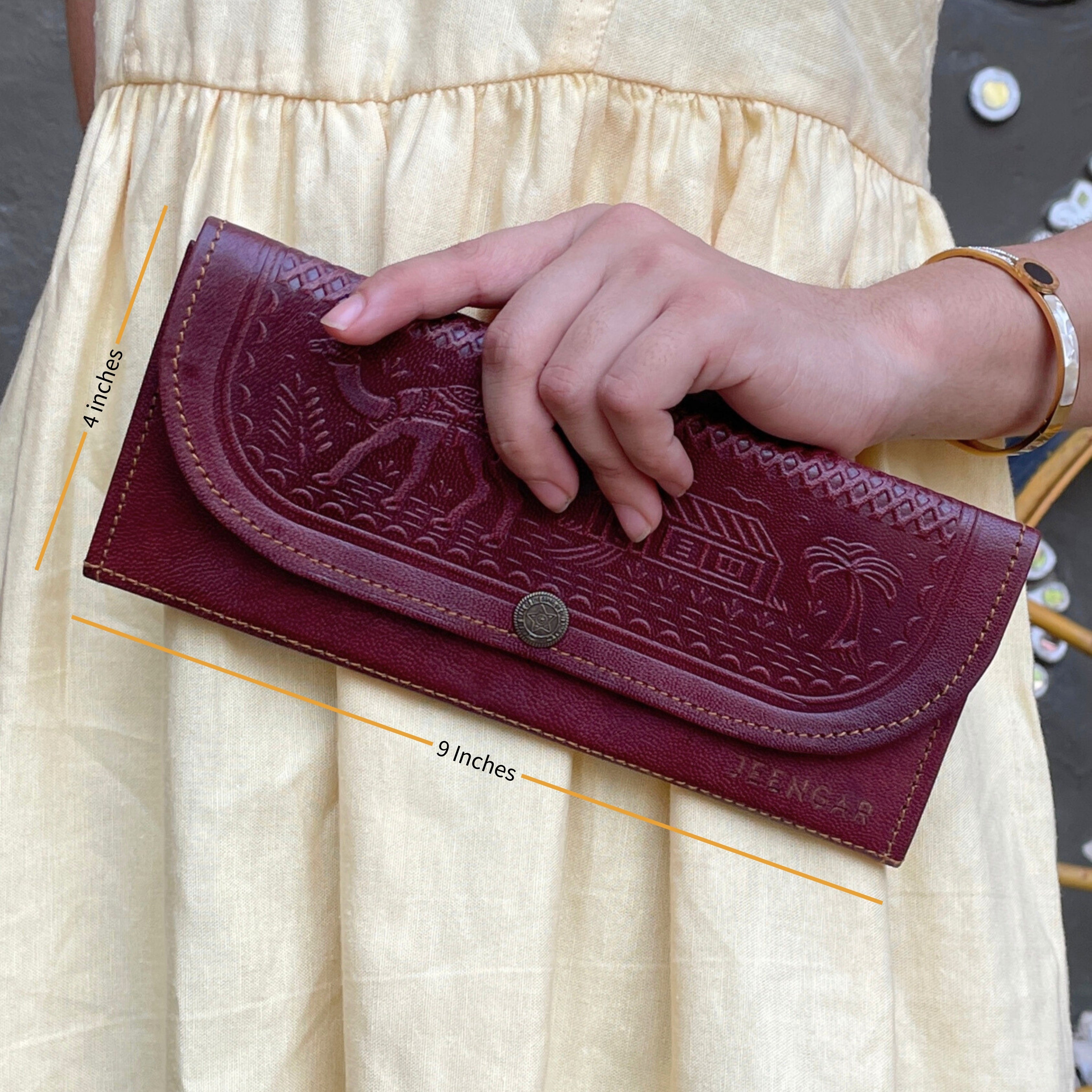 The Gangaur Clutch - A genuine leather wallet for women by  Jeengar