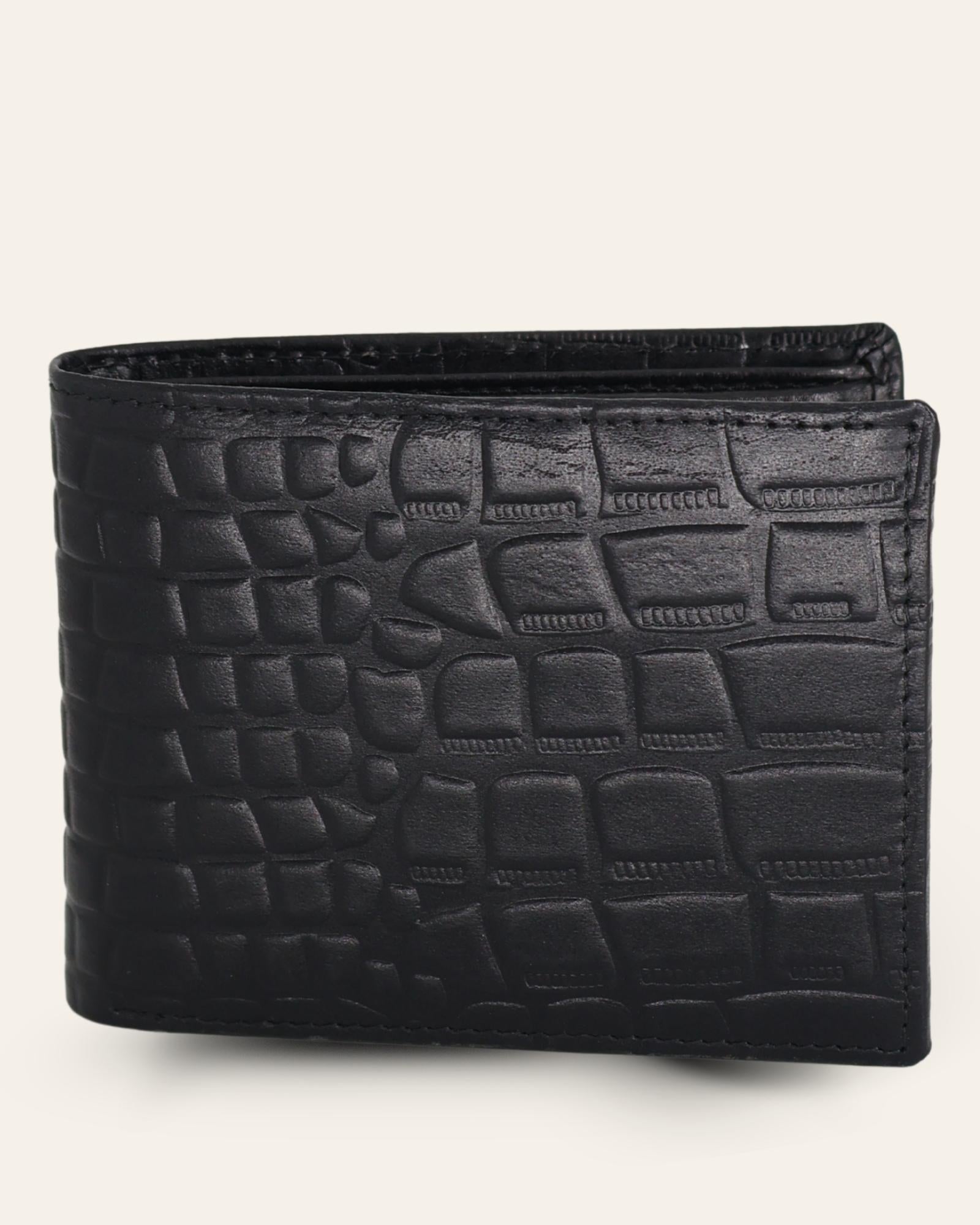 Real leather black wallet with pattern. Unique wallet