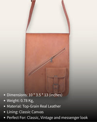 The Bundi Crossbody Bag, a tall handcrafted tan goat leather bag featuring a diagonal zipper