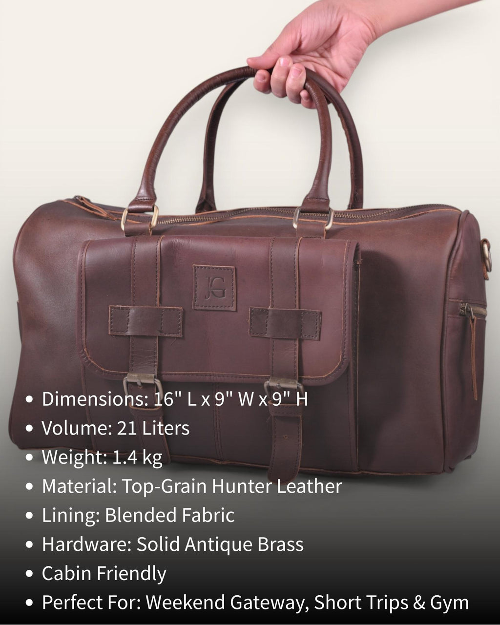 A real lather cabin friendly duffel bag