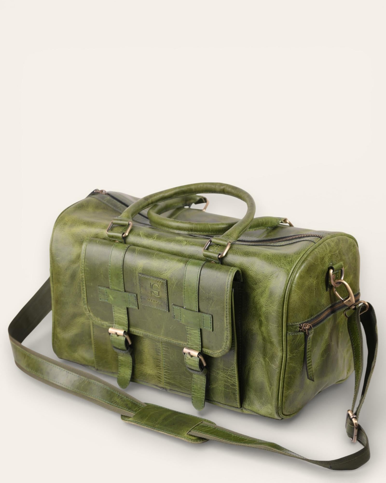 The_Shekhawati_Weekender, Classic, vintage luxury duffel bag in green color