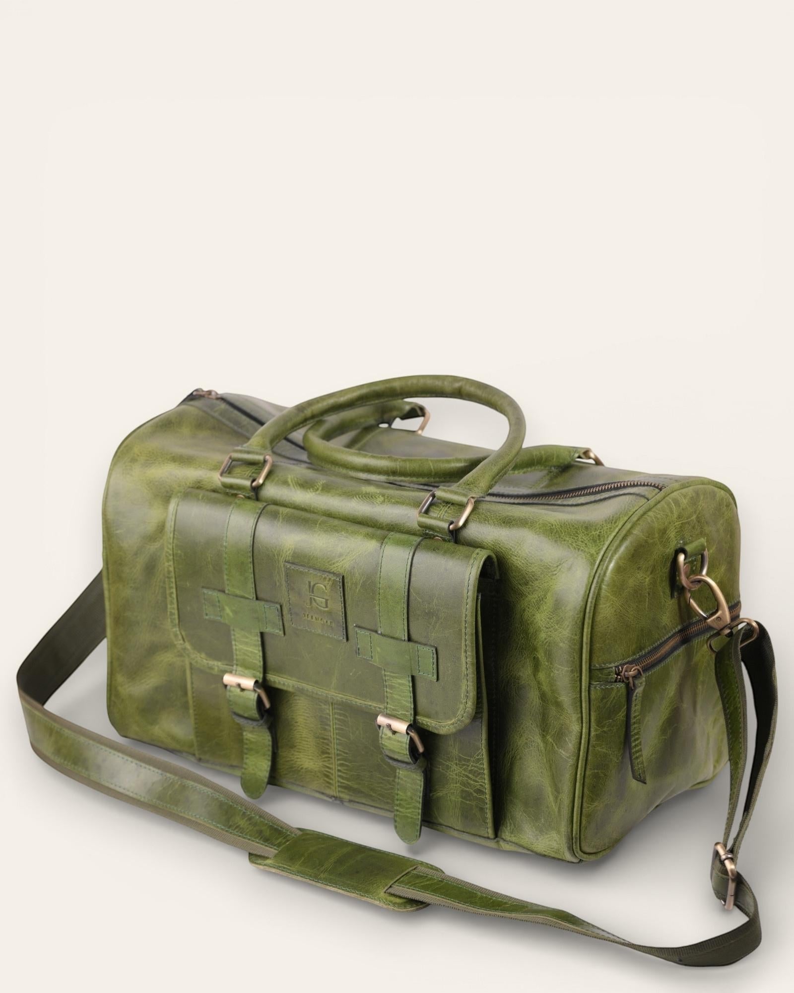 The_Shekhawati_Weekender, Classic, vintage luxury duffel bag in green color
