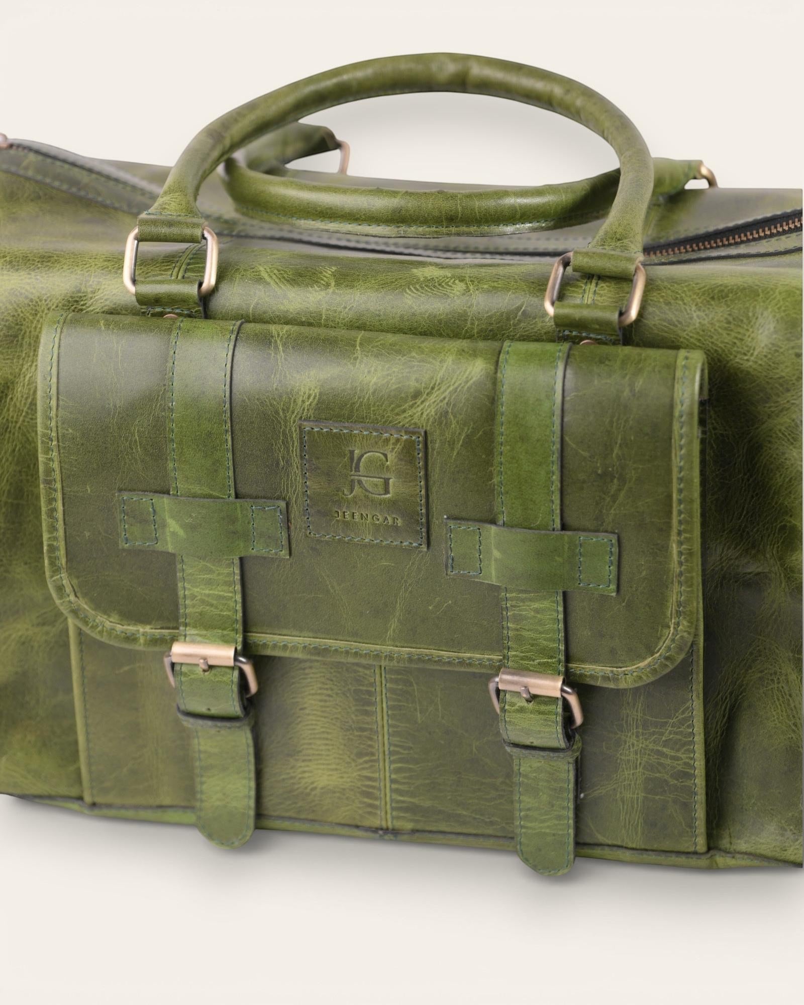 The_Shekhawati_Weekender, Classic, vintage luxury duffel bag in green color