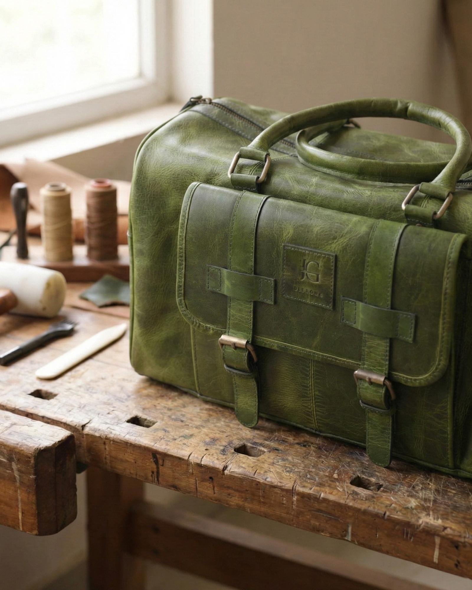 The_Shekhawati_Weekender, Classic, vintage luxury duffel bag in green color