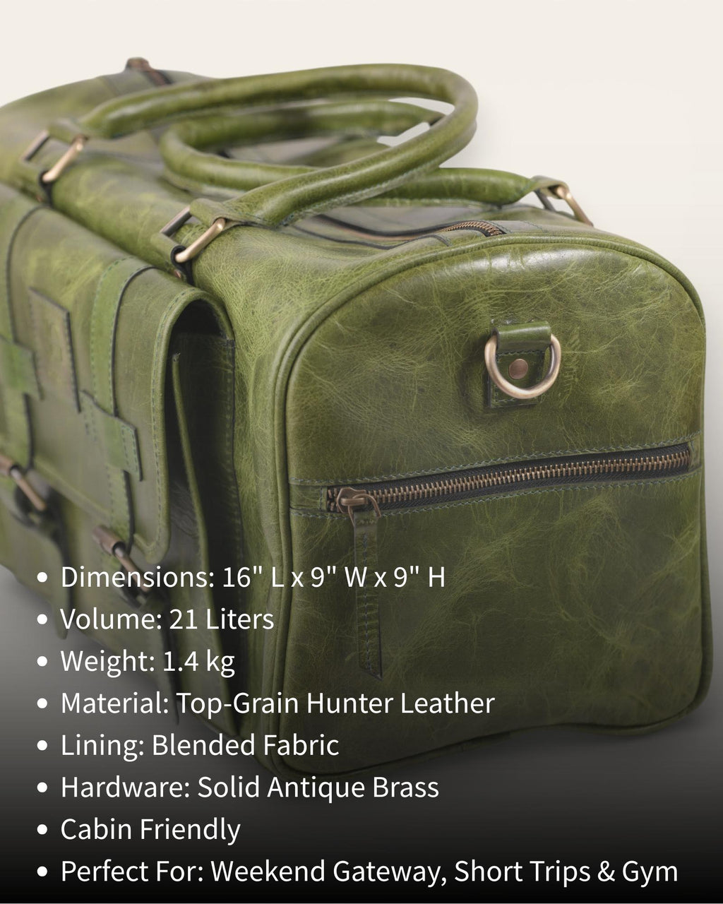 Green leather Duffel bag, best for gym and short travels