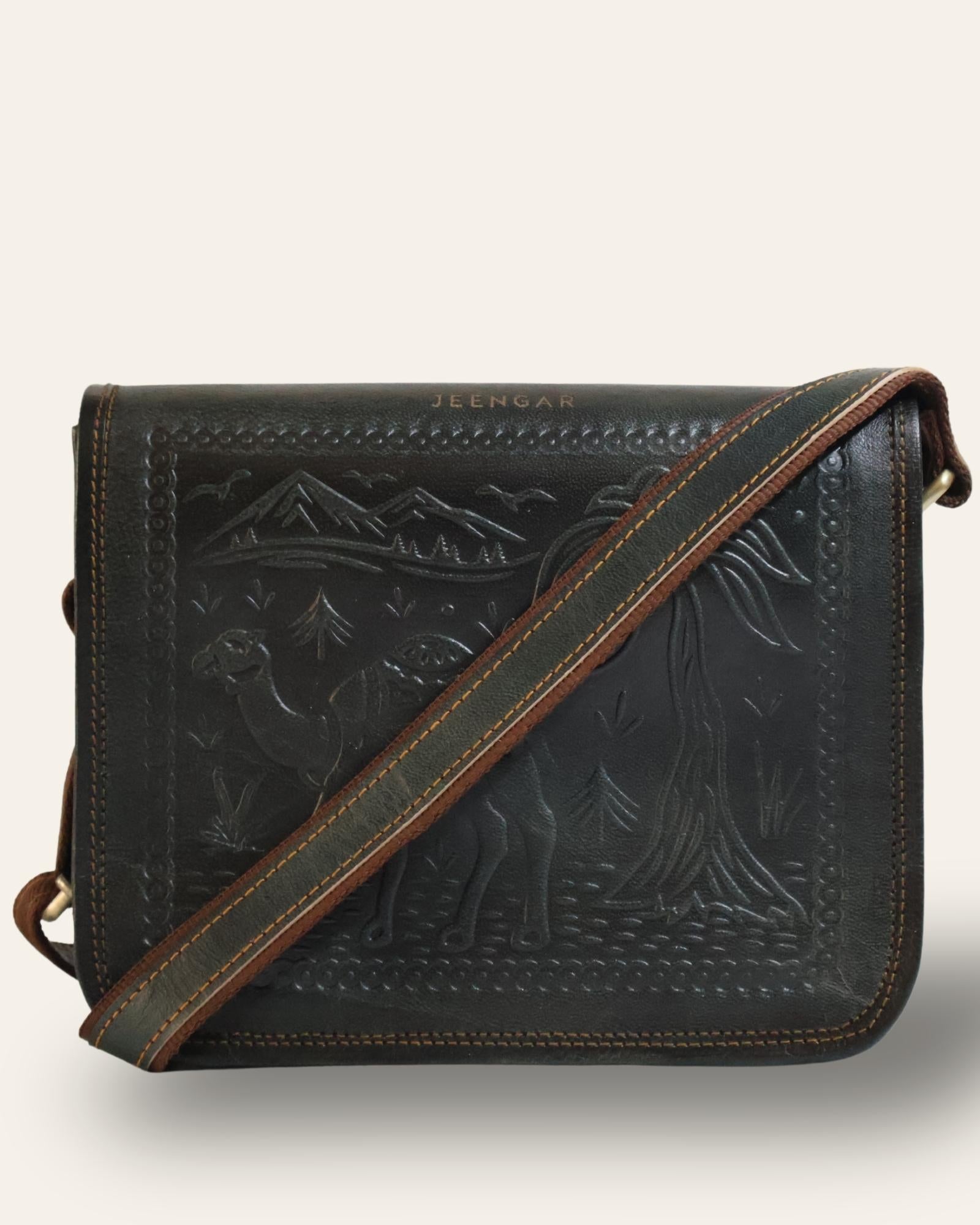 a_dark_olive_color_real_leather_sling_bag_Handmade_in_rajasthan