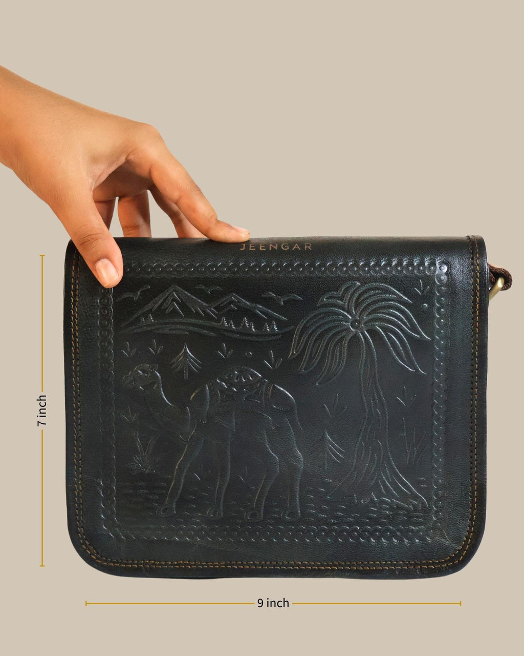 a_dark_olive_color_real_leather_sling_bag_Handmade_in_rajasthan