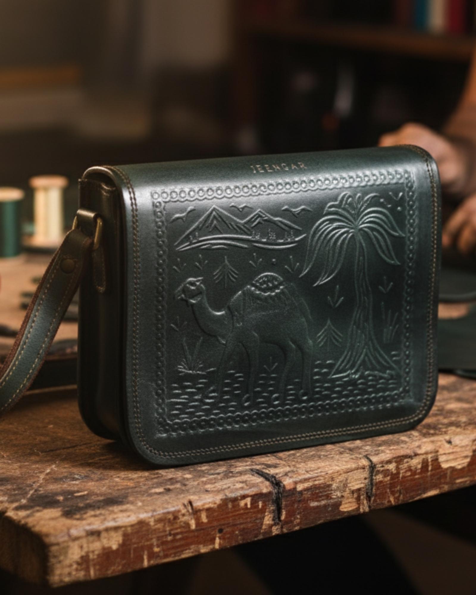 a_dark_olive_color_real_leather_sling_bag_Handmade_in_rajasthan