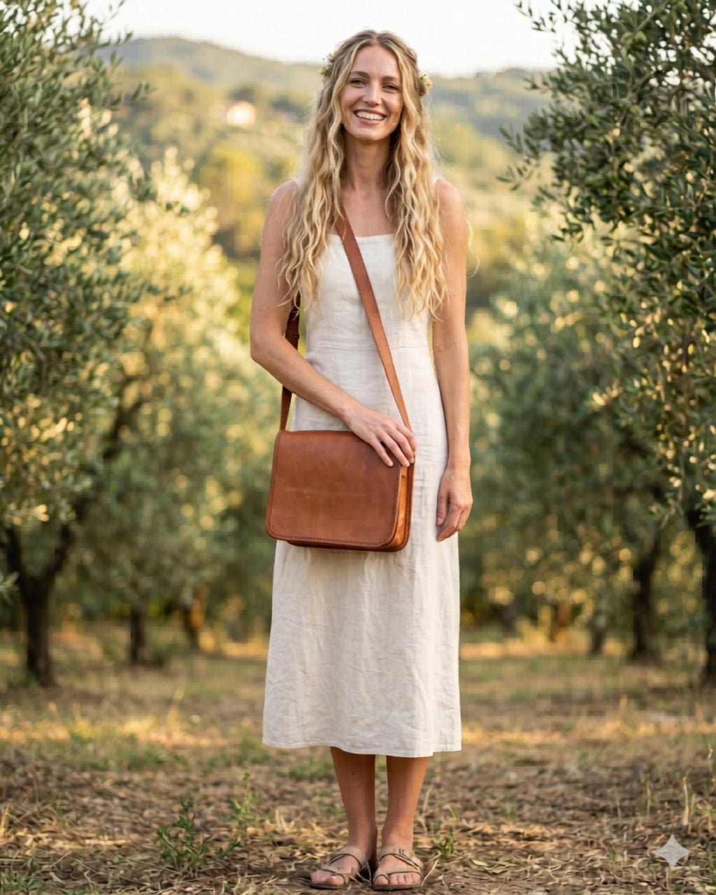 A real leather plain classic vintage satchel bag