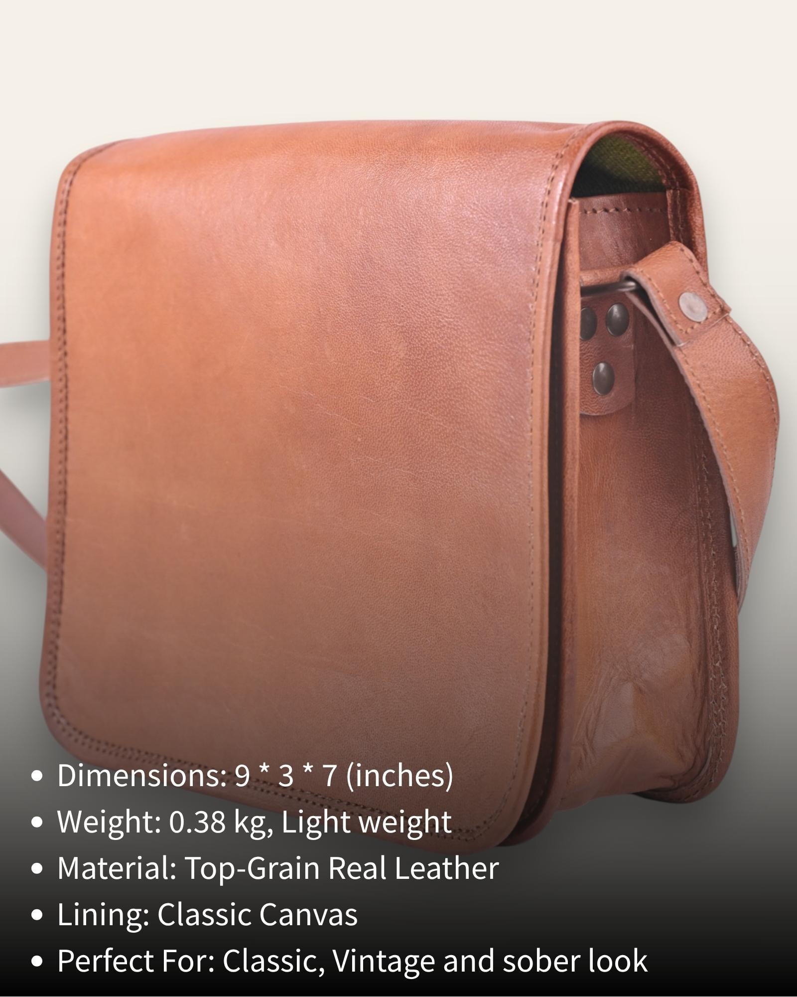 A real leather plain classic vintage satchel bag