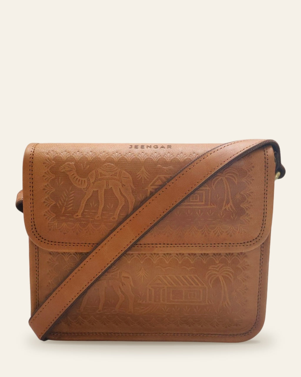 The Pushkar Sling in Tan — full adjustable crossbody strap