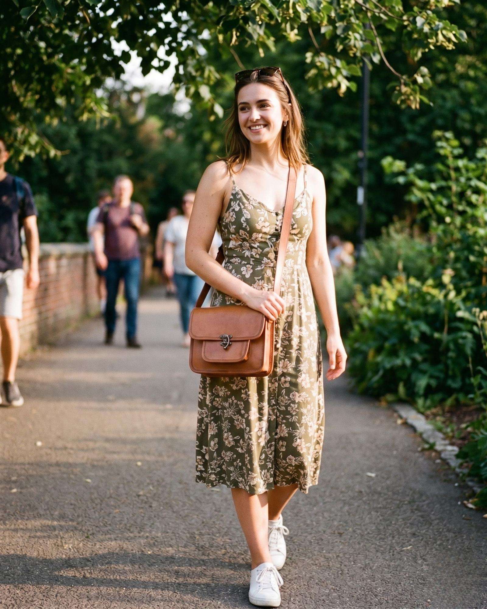 A real leather sling bag in tan color