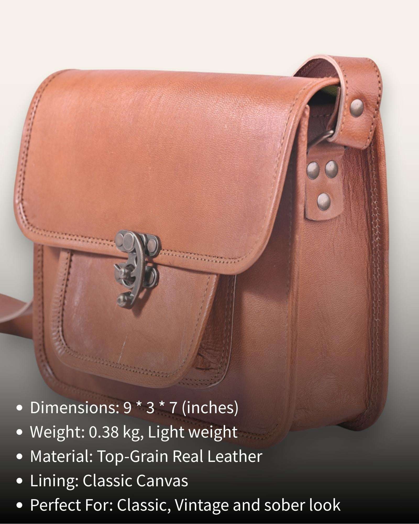 A real leather sling bag in tan color