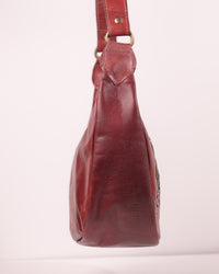 Real leather red chery color embroidered kashidakari shoulder bag, unique design