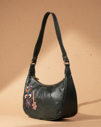 Real leather green olive color embroidered kashidakari shoulder bag, unique design