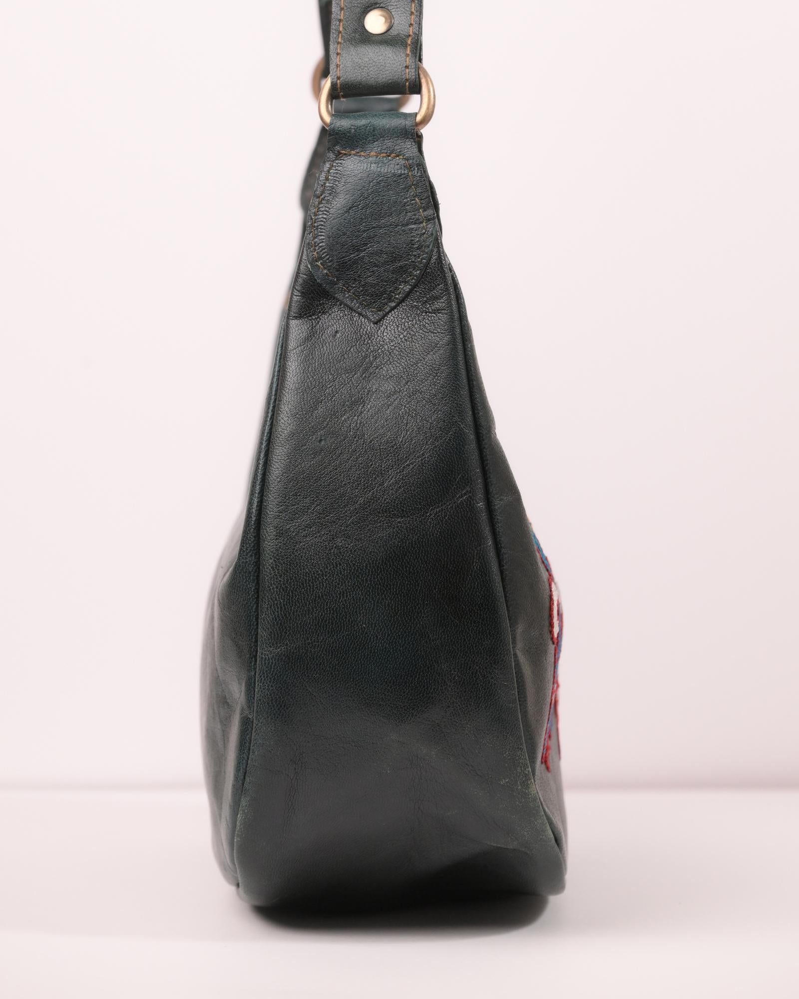 Red colour goat leather kashida shoulder bag