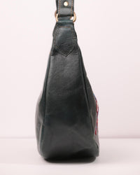 Red colour goat leather kashida shoulder bag