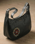 Real leather green color shoulder bag with Rajasthani mandala embroidery kashida