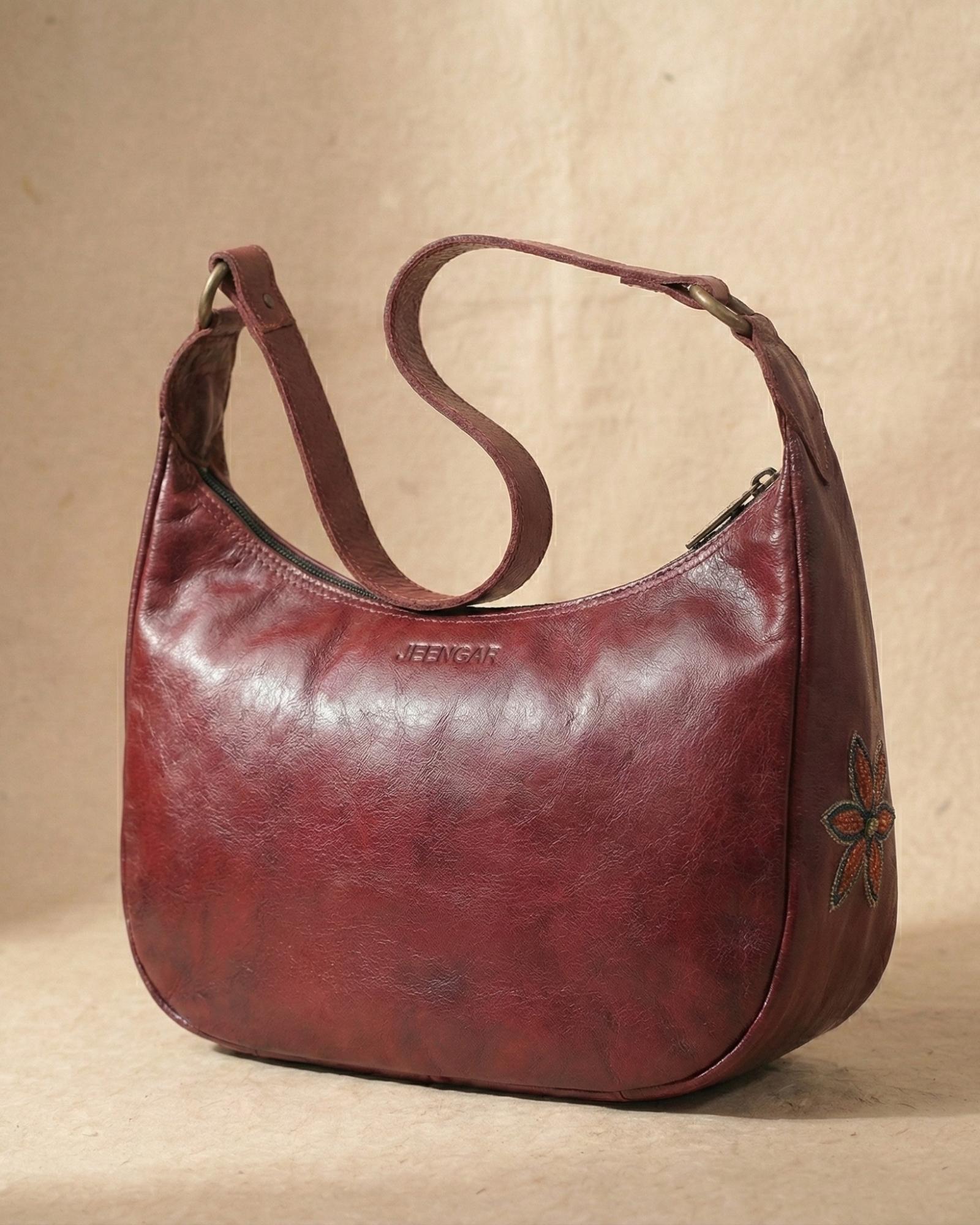 red real leather shoulder bag for stylish ladies