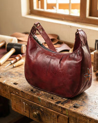 red real leather shoulder bag for stylish ladies