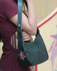 Green olive real leather shoulder bag for stylish ladies