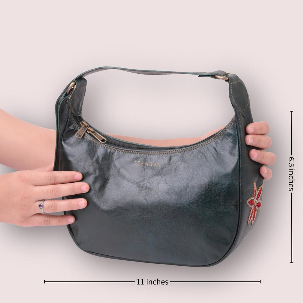 Dark olive leather shoulder bag for women