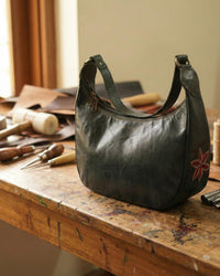 Green olive real leather shoulder bag for stylish ladies