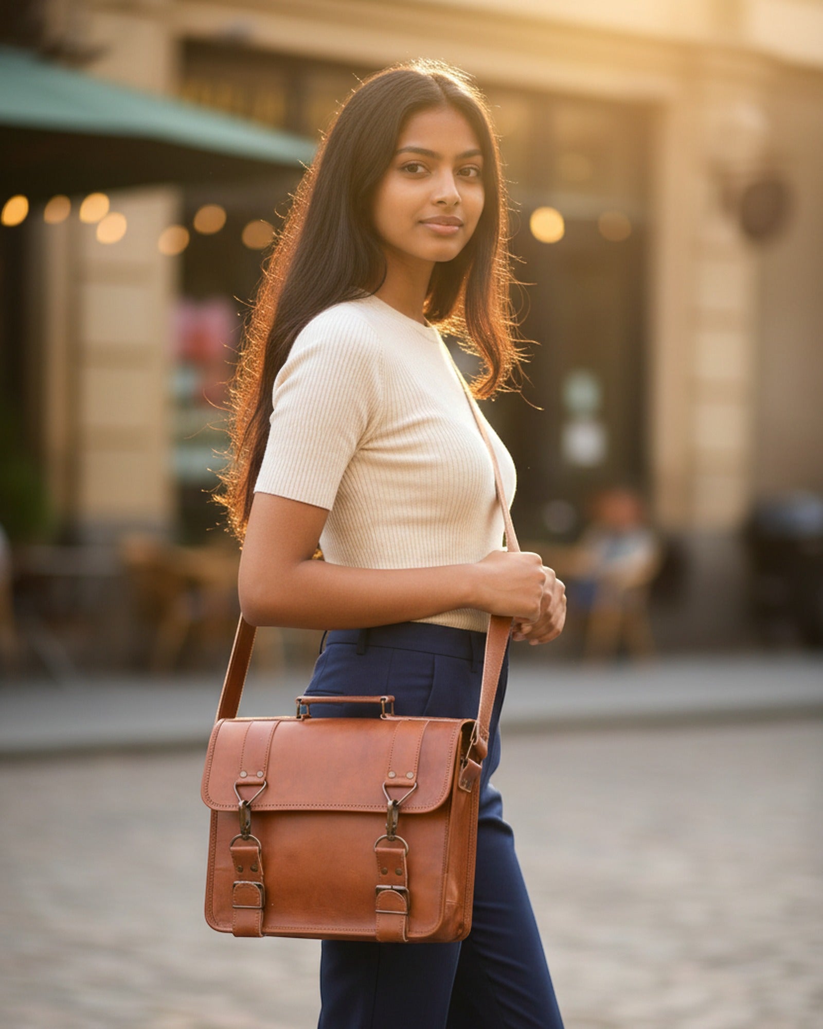 The Ajmer Laptop Bag, Hook style — side view