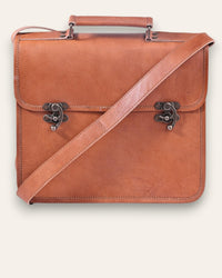 A real leather tan color briefcase, handmade in rajasthan india