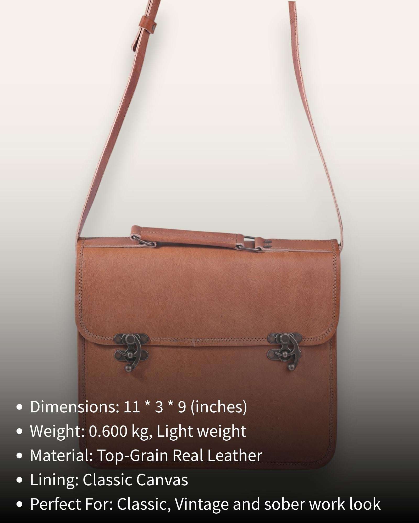 A real leather tan color briefcase, handmade in rajasthan india