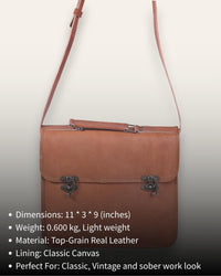 A real leather tan color briefcase, handmade in rajasthan india