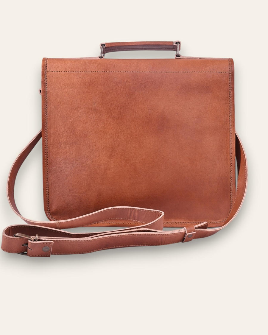 A real leather tan color briefcase, handmade in rajasthan india