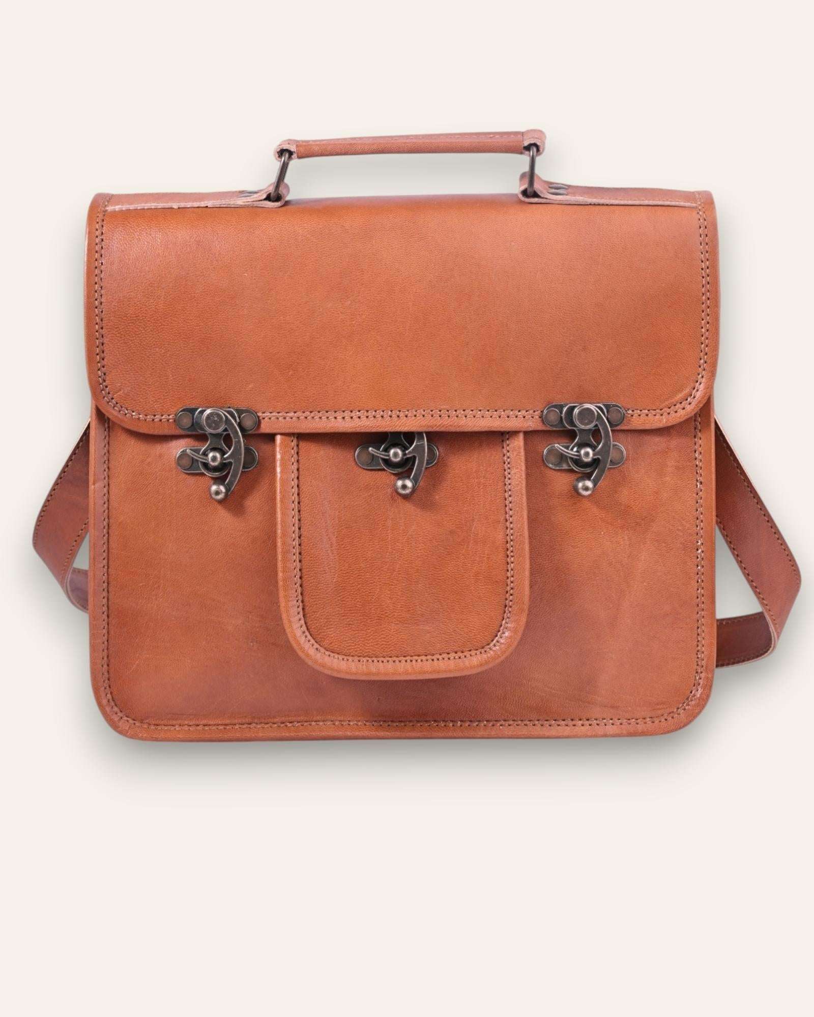 A real leather messenger bag with a pocket. Can fit an ipad.