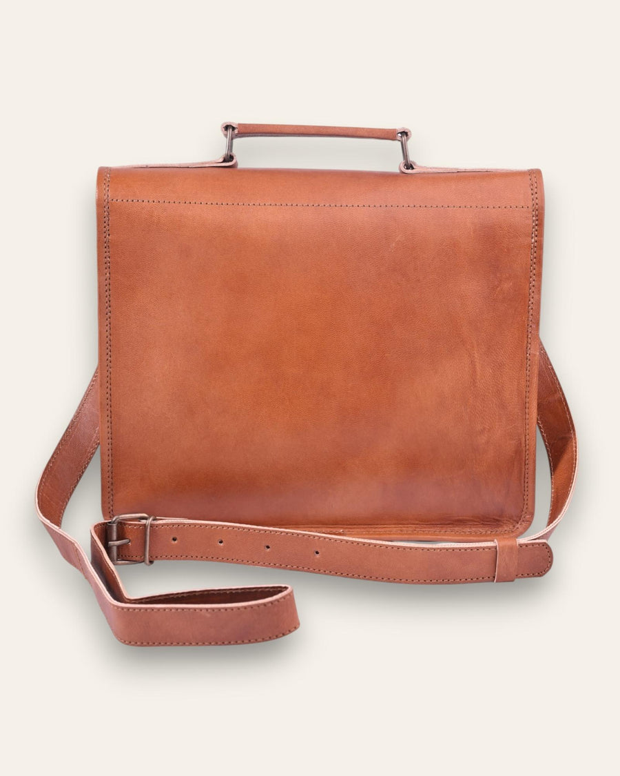 A real leather messenger bag with a pocket. Can fit an ipad.
