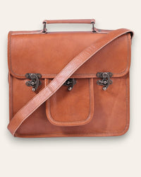 A real leather messenger bag with a pocket. Can fit an ipad.