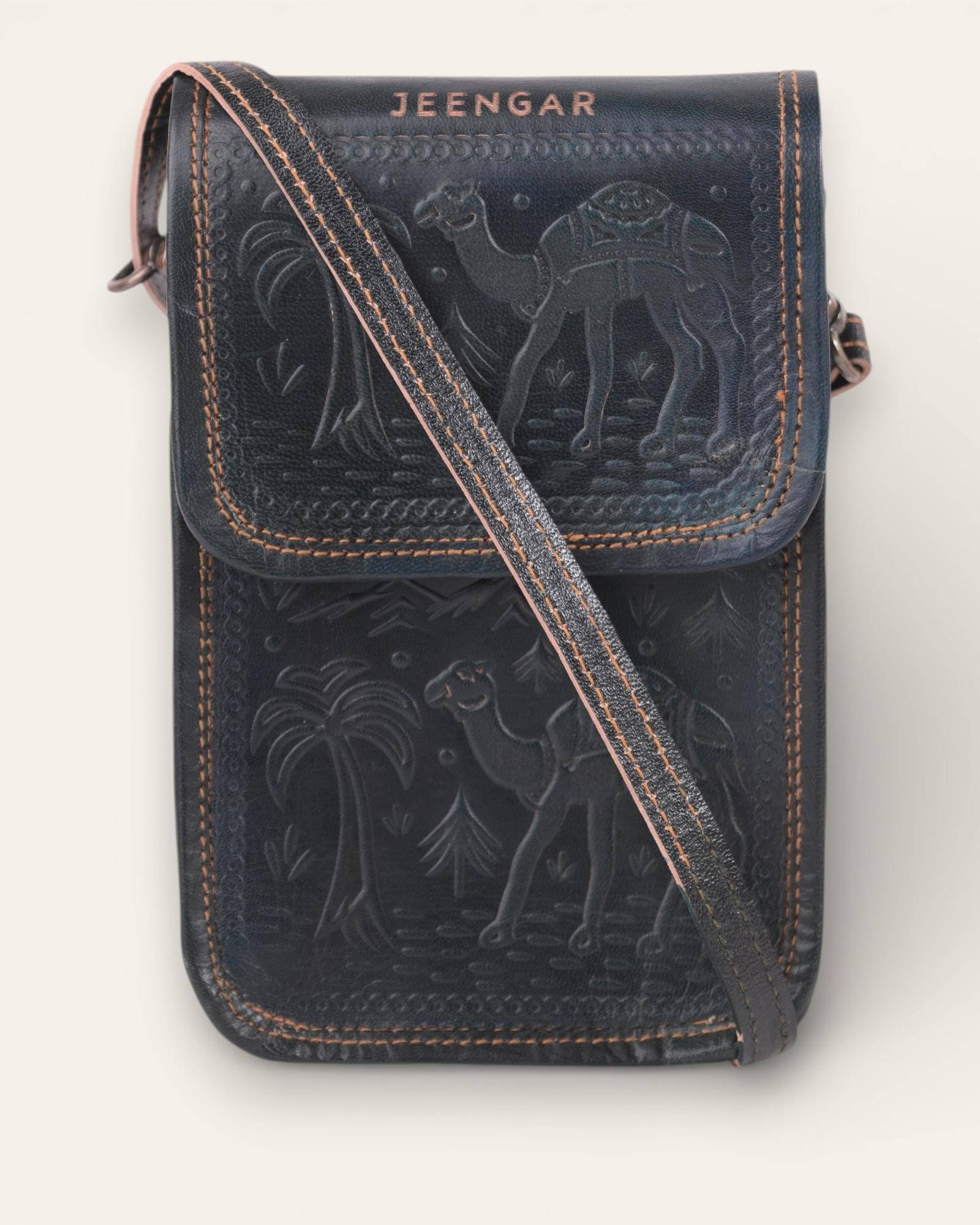 The Nagaur — Embossed Leather Sling Bag, Cherry | Jeengar