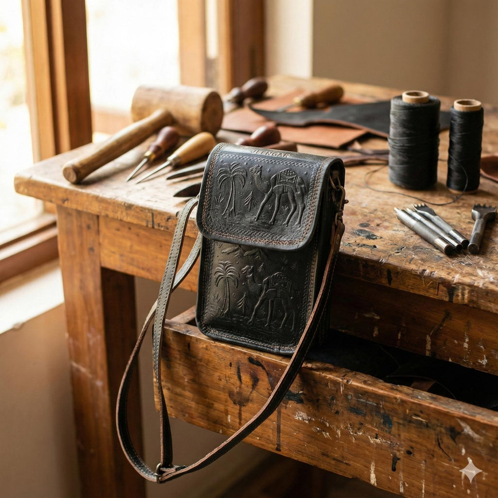 Handmade Leather sling bag to carry mobile