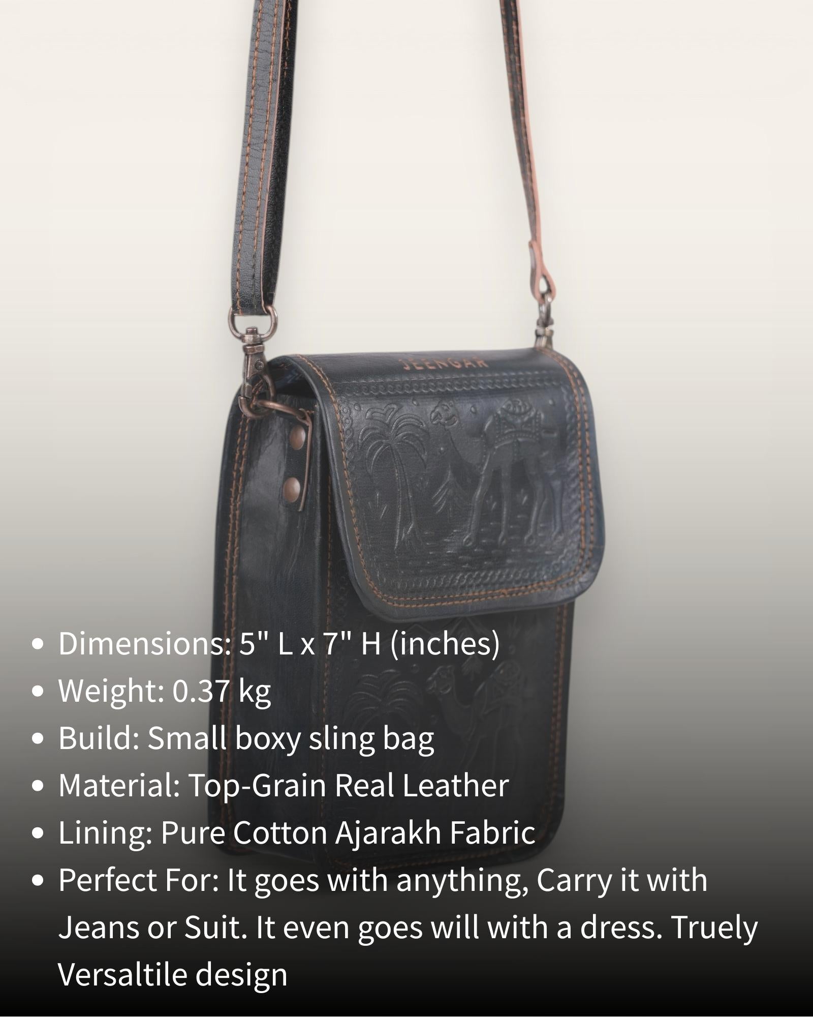 A compact mobile sling bag made with real leather, ideal for daily use