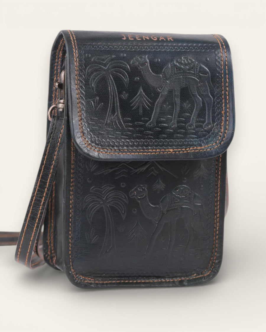 A compact mobile sling bag made with real leather, ideal for daily use