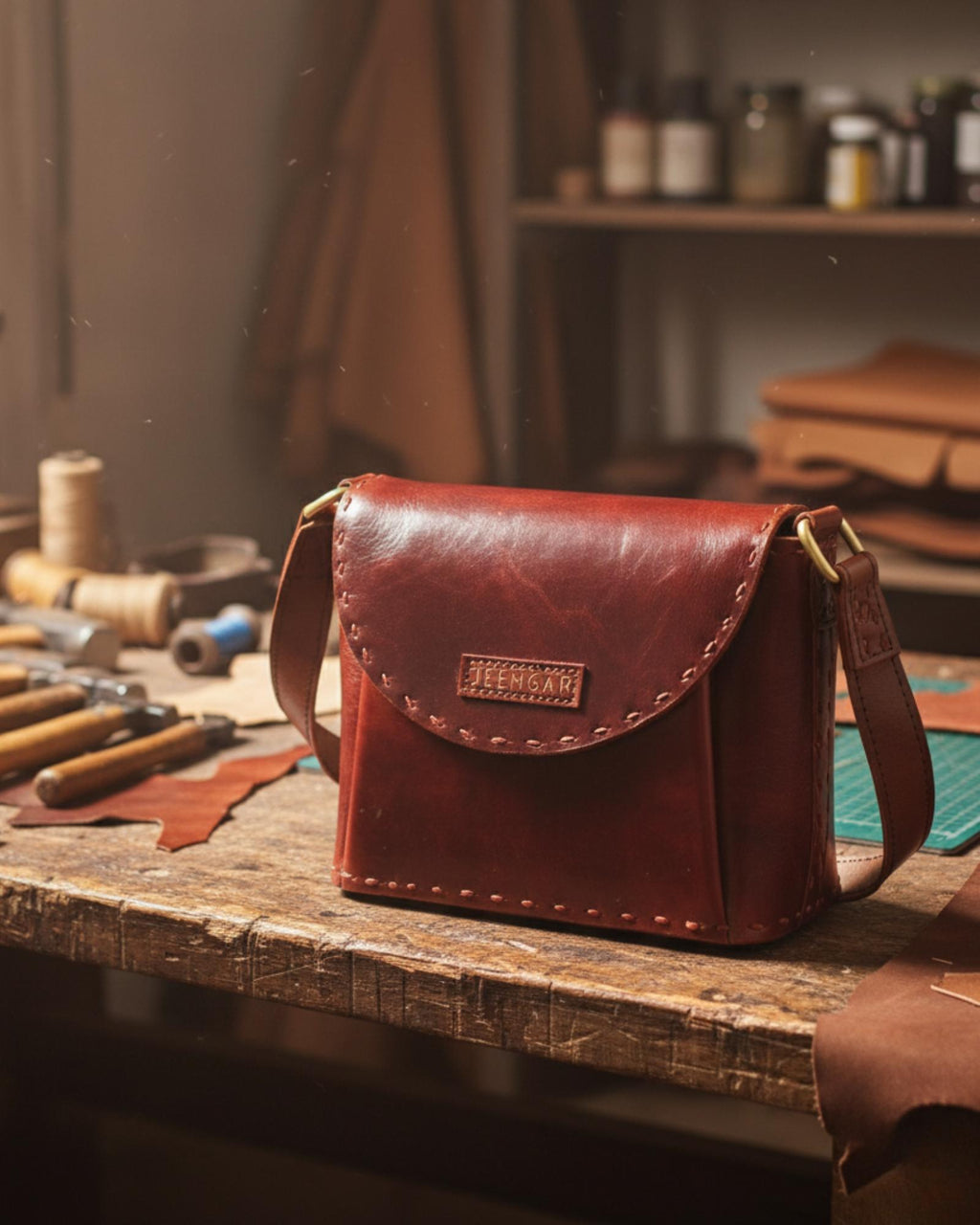 A red glossy small real leather sling bag, perfect for daily essentials