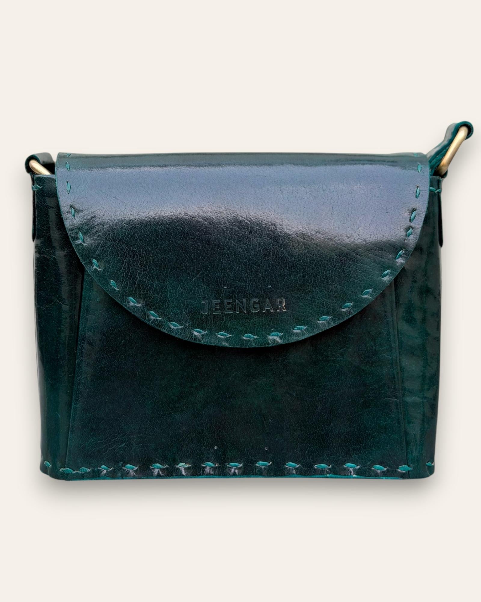 a real leather green sling bag